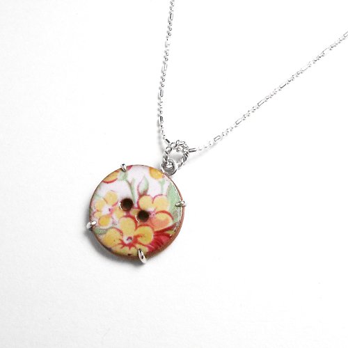 Miss Maru Jewellery 限量一件 - 英國陶瓷印花鈕釦925純銀手工項鍊/墜鍊