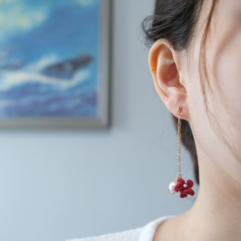 Crochet Safflower Drop Earrings - Earrings & Clip-ons - Thread Red