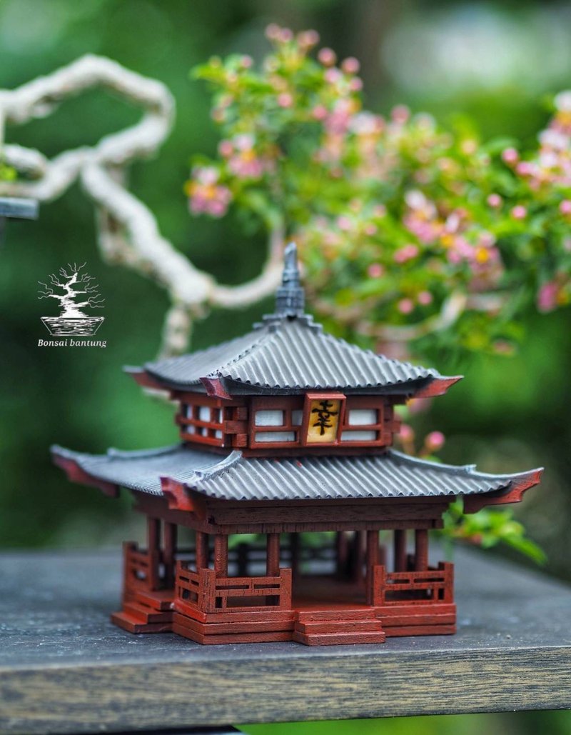 Japanese pavilion model scale model for diorama or home and garden decoration - 擺飾/家飾品 - 木頭 紅色