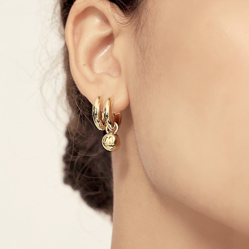 【วาเลนไทน์ Gift Box】 Open On Museum - Anne Stone Hoops Earrings - ต่างหู - เงินแท้ สีทอง