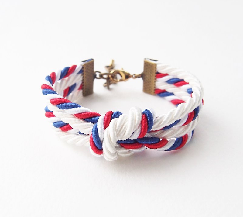 White/Tri-color double knot bracelet - สร้อยข้อมือ - วัสดุอื่นๆ หลากหลายสี
