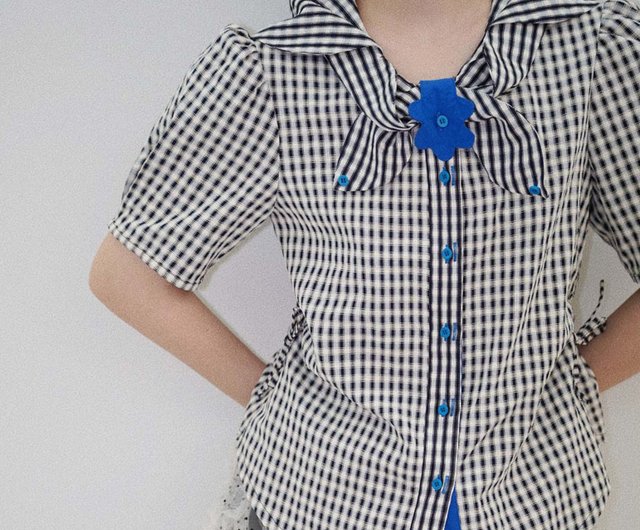 今日のブルーブーケ】クラシカルレトロスタイル/ハンドメイド立体衿