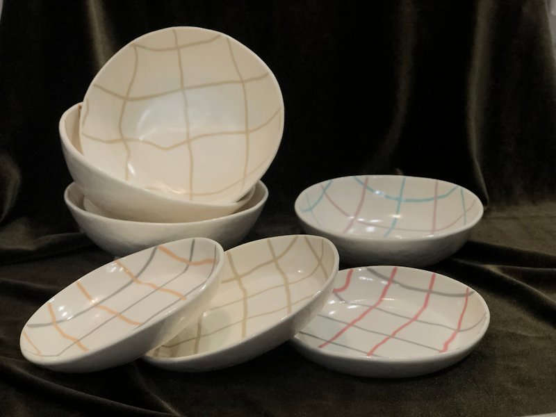 Plaid shallow porcelain plate - Plates & Trays - Porcelain White