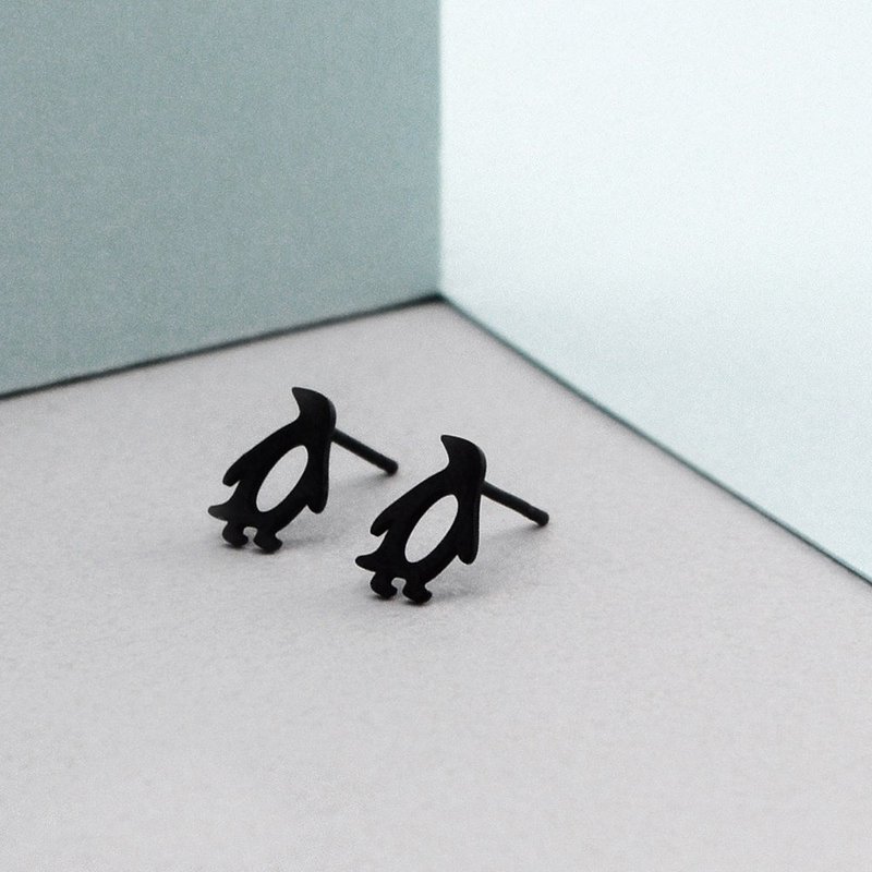 Mini Penguin Steel Earrings-Black - Earrings & Clip-ons - Stainless Steel Black