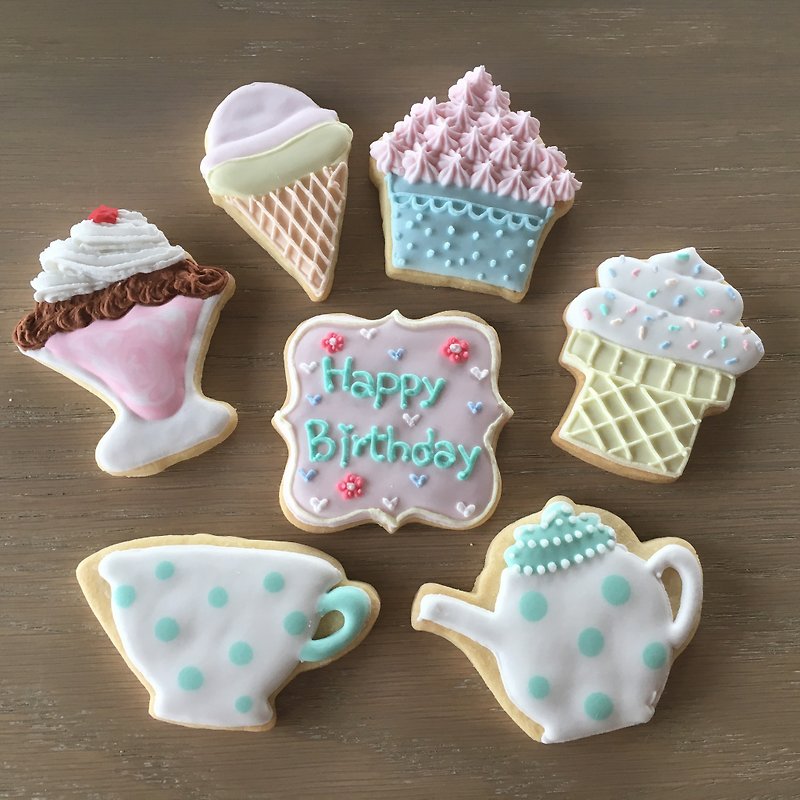 NIJI Cupcake Dessert Birthday Frosting Biscuit Set of 7 Pieces [Customized Gift] - Handmade Cookies - Fresh Ingredients Multicolor