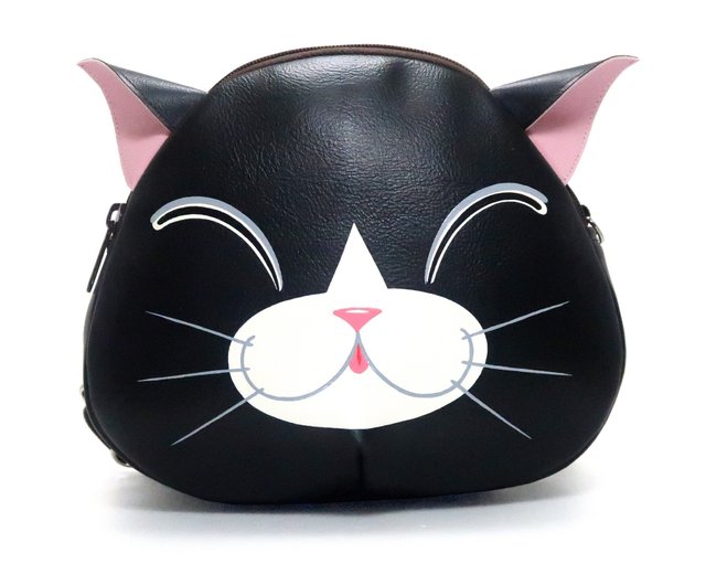 Black cat mini backpack cat crossbody bag handmade backpack for