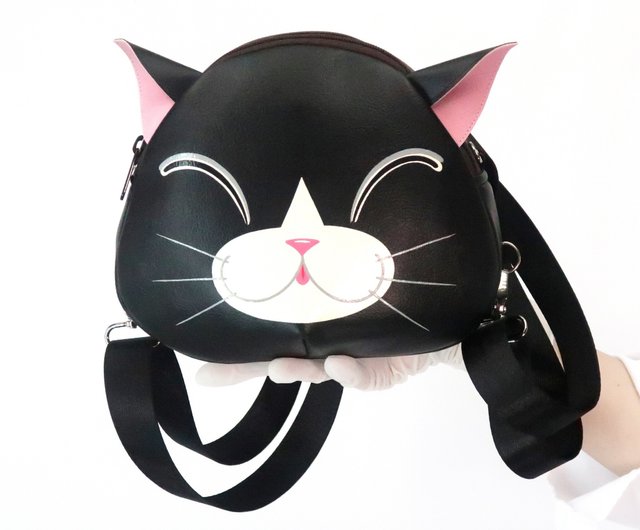 Black Cute Cartoon Cats Head Mini Backpack Bag