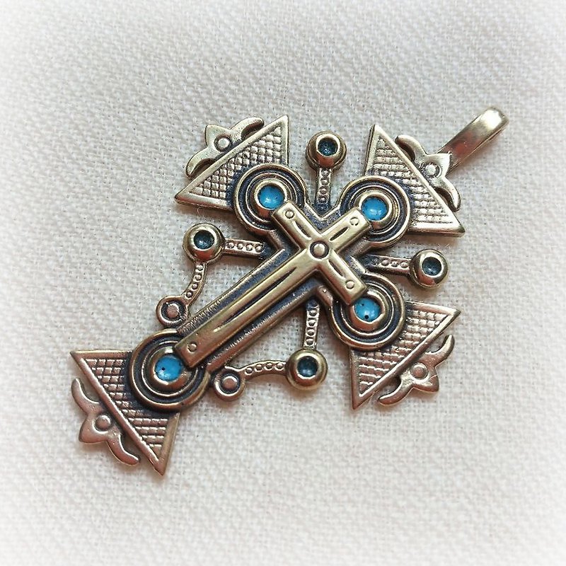 Gutzul brass cross necklace pendant,ukrainian brass cross necklace charm - Charms - Copper & Brass Gold