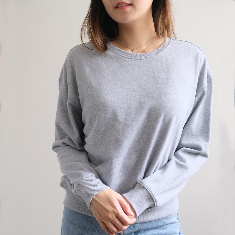 Pure cotton women's drop shoulder university T - Women's T-Shirts - Cotton & Hemp Gray