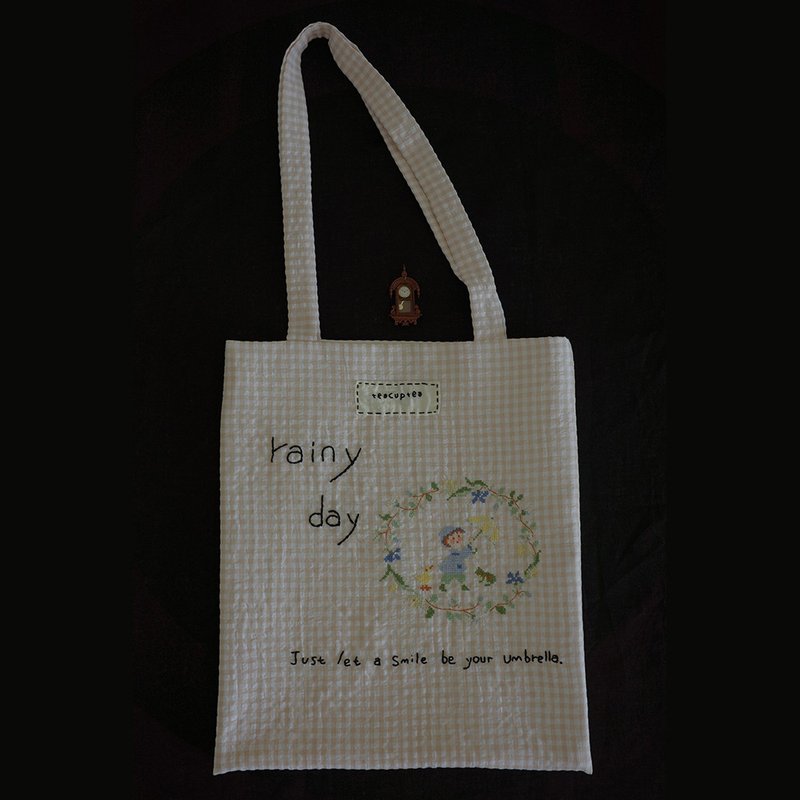 garden sets| rainy day hand-embroidered Tote cloth bag - กระเป๋าแมสเซนเจอร์ - ผ้าฝ้าย/ผ้าลินิน หลากหลายสี