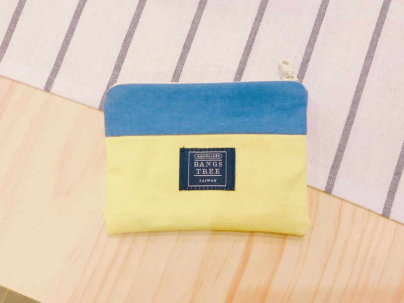 ::瀏海樹::  雙色帆布零錢包_天藍＋鵝黃 - 零錢包/小錢包 - 棉．麻 黃色