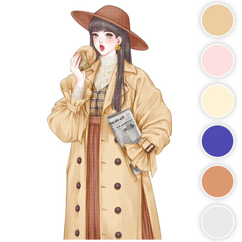 Polly (6colors) 46 (honne market) person sticker girl sticker blackraccoon - 貼紙 - 紙 