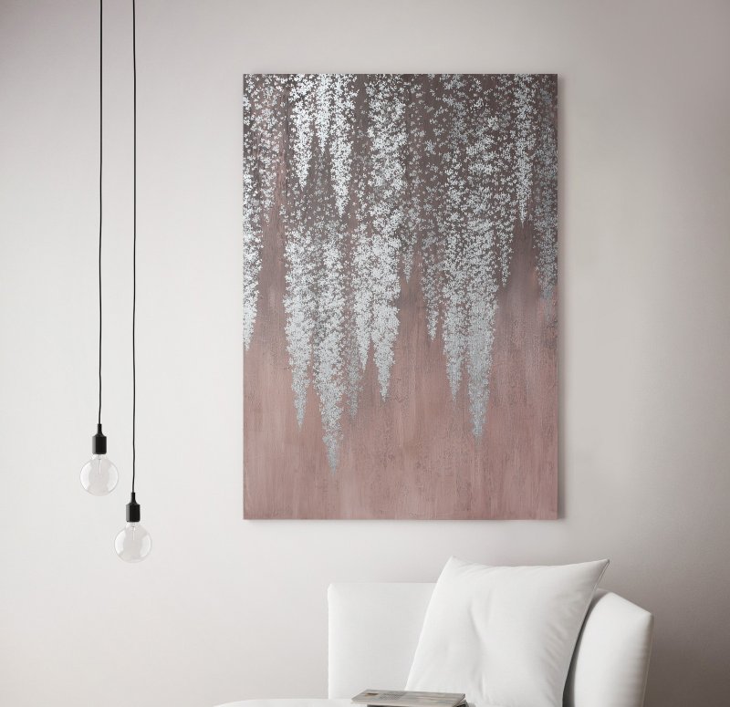 Wisteria Painting | Silver Painting | Floral Acrylic Painting | Bronze Wisteria - 壁貼/牆壁裝飾 - 棉．麻 銀色