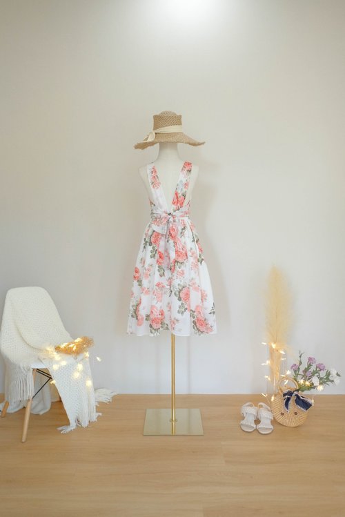 KEERATIKA White Floral Dress Prom Dress Bridesmaid Dress Cocktail Backless Mid length