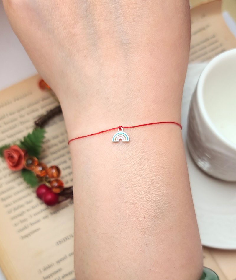 Sterling Silver Rainbow Red String Bracelet Beautiful Peace Connecting Heaven and Earth Lucky Treasures - แหวนทั่วไป - เงินแท้ สีแดง