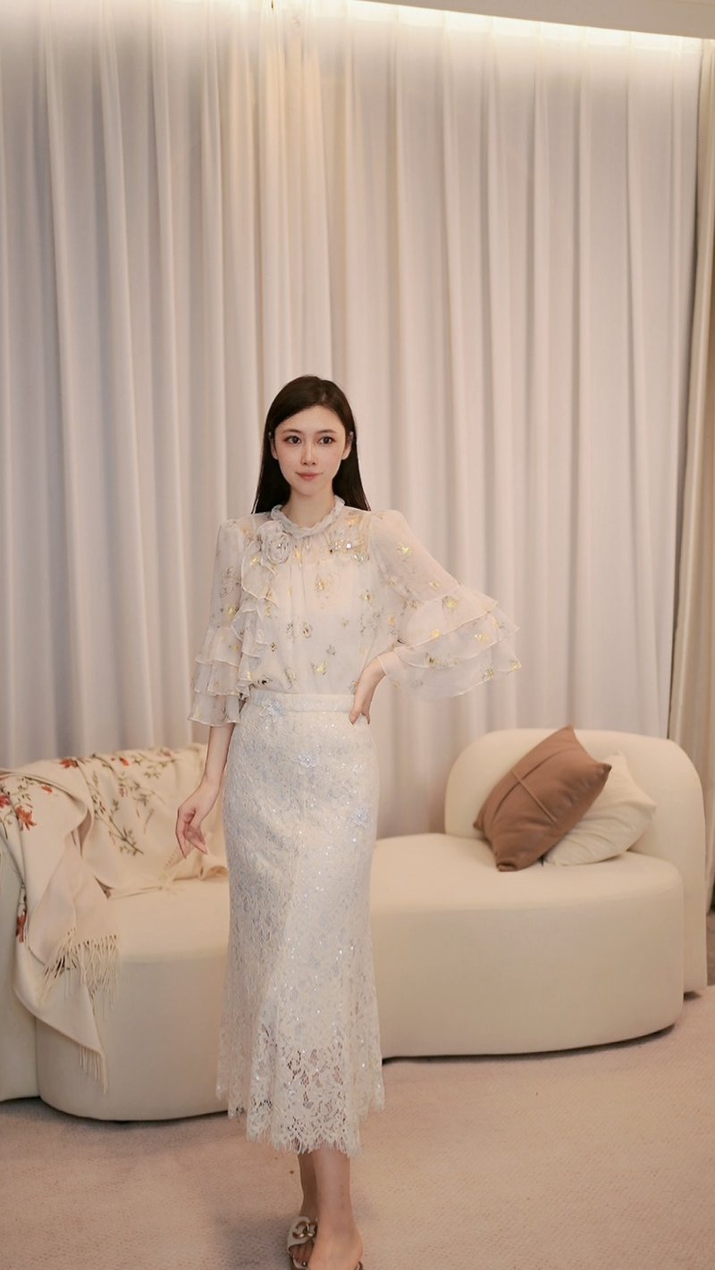 SOLELEGIA White Moonlight Fare Temperament Skirt - กระโปรง - วัสดุอื่นๆ ขาว