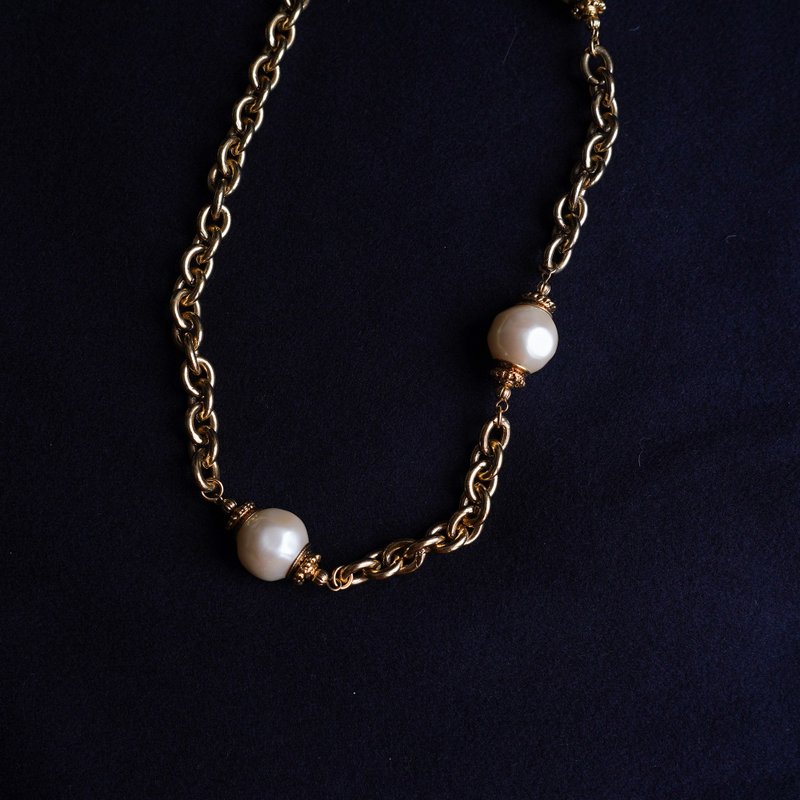 thick pearl gold necklace vintage antique jewelry necklace - Necklaces - Other Metals Gold