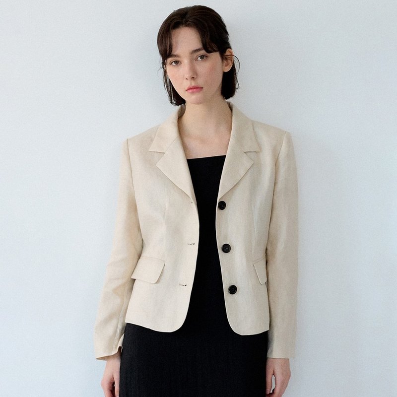 Korea sisterhood, Basic Linen Jacket Short - Beige - 女大衣/外套 - 棉．麻 金色
