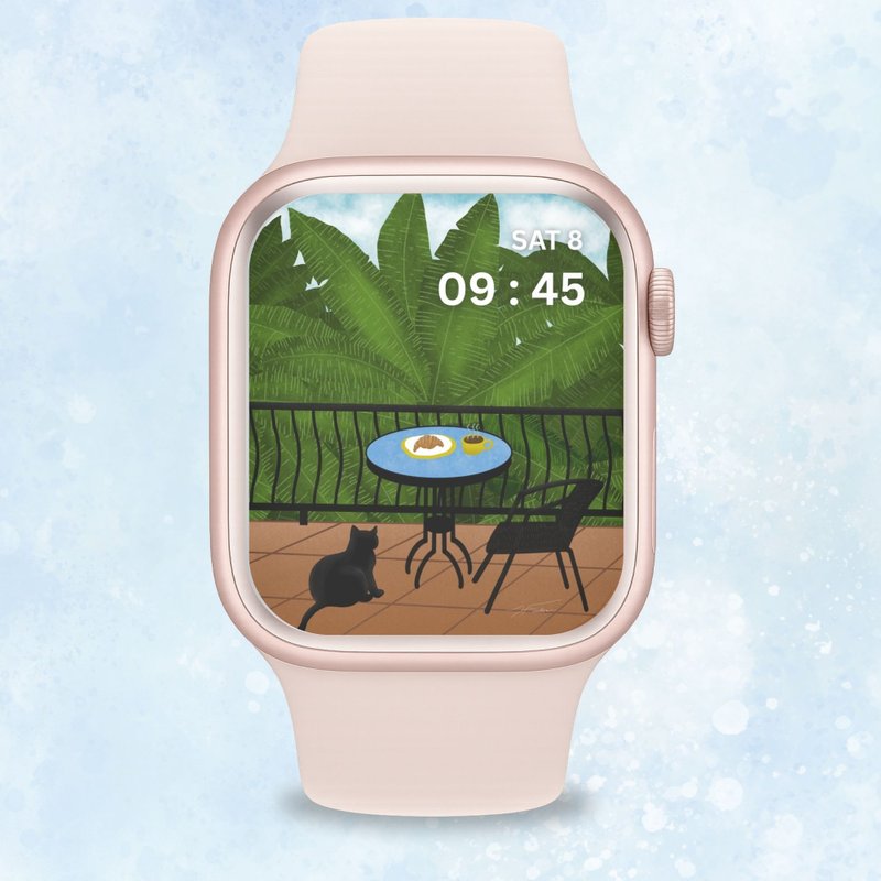 Black Cat at the Balcony Apple Watch Face Wallpaper Screen (Digital Download) - 電腦手機桌布/貼圖/App 圖示 - 其他材質 