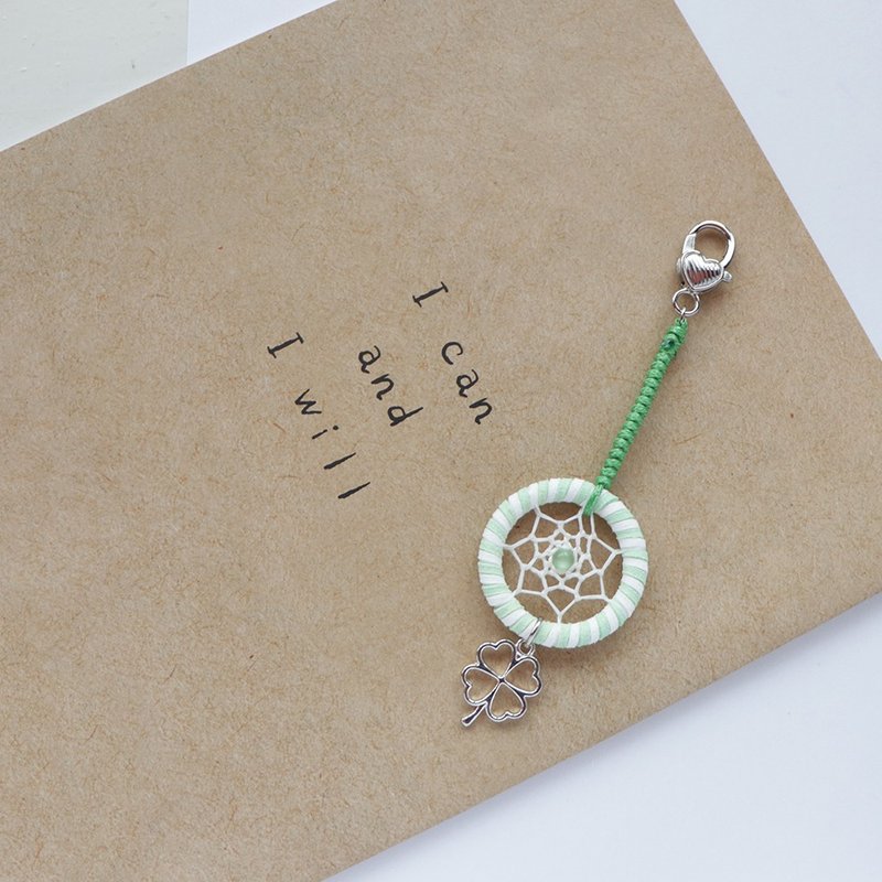 Wish Clover丨Birthday Gift Handmade Two-color Stone Dreamcatcher Bag Charm-Green - Charms - Other Materials Green