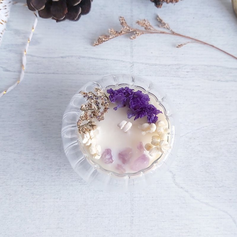 Lantern double-layer glass 45g natural soy scented candle amethyst forget-me-not - Candles & Candle Holders - Wax Purple