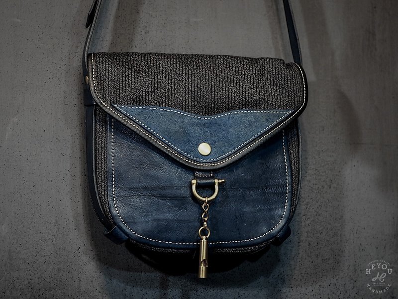 The Wayfarer's Bag-Type.2-Wayfarer Saddle Bag-Blue Stripes - Messenger Bags & Sling Bags - Genuine Leather Multicolor