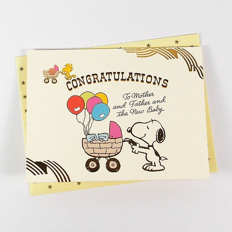 スヌーピーがママとパパと生まれたばかりの赤ちゃんをハッピーにお祝い【ホールマークポップアップカード】 - カード・はがき - 紙 イエロー