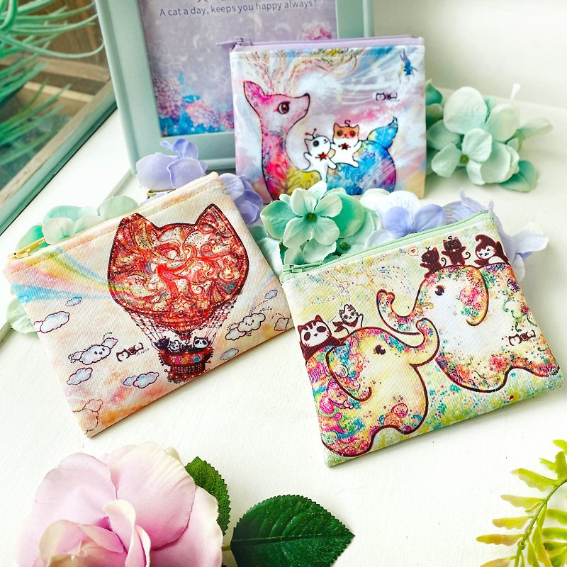 Coin purse | Canvas | Washable non-fading - Choose from 3 models of Meow together series - กระเป๋าใส่เหรียญ - ผ้าฝ้าย/ผ้าลินิน หลากหลายสี