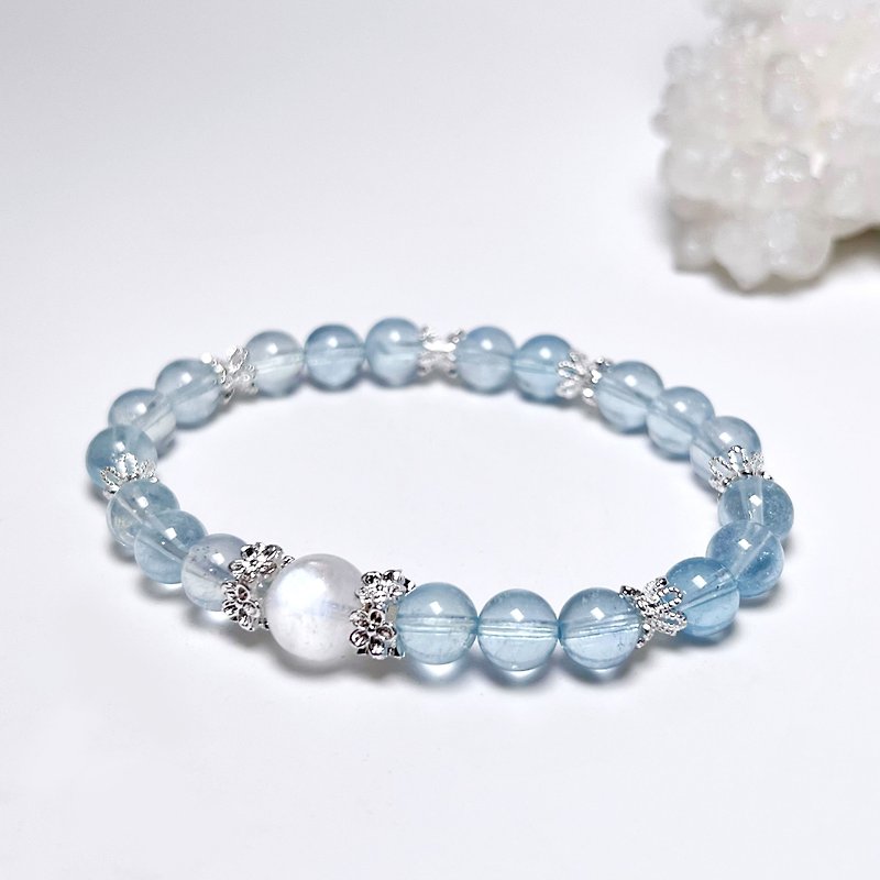 Calm. Appreciate the Time Bracelet to Strengthen Expression and Healing I Blue Moonstone Aquamarine I - สร้อยข้อมือ - คริสตัล หลากหลายสี
