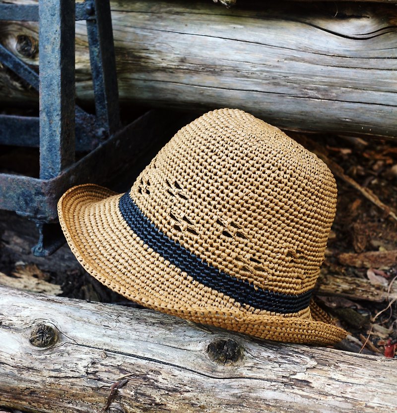手作-紳士配色帽-遮陽帽-出遊/輕旅行/生日禮物 - 帽子 - 紙 卡其色