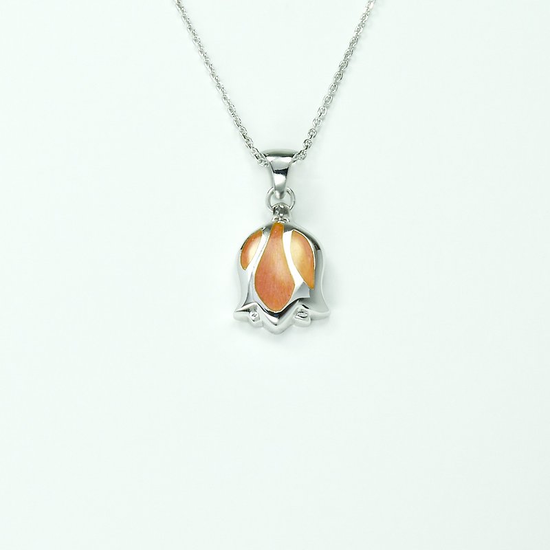 Tulip Necklace (Large)-Apricot Peach Orange - สร้อยคอ - โลหะ สีส้ม