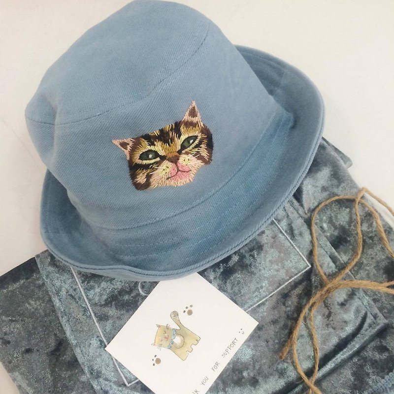 Bucket hat (Bucket embroidery) - 帽子 - 棉．麻 藍色
