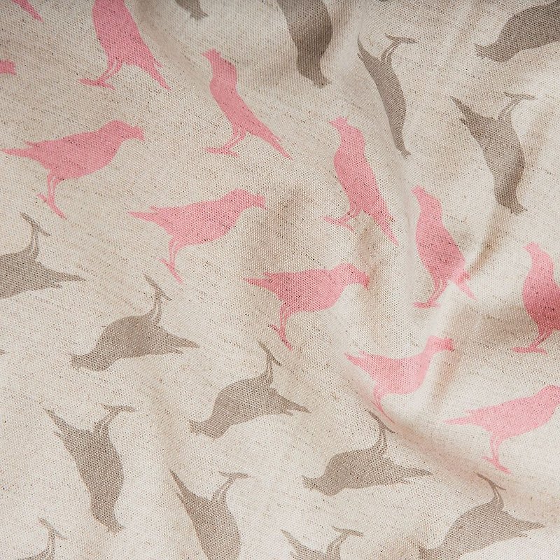 Printed Ramie Cotton Blend Fabric / Crested Myna No.5 / Grey & Pink - เย็บปัก/ถักทอ/ใยขนแกะ - ผ้าฝ้าย/ผ้าลินิน 