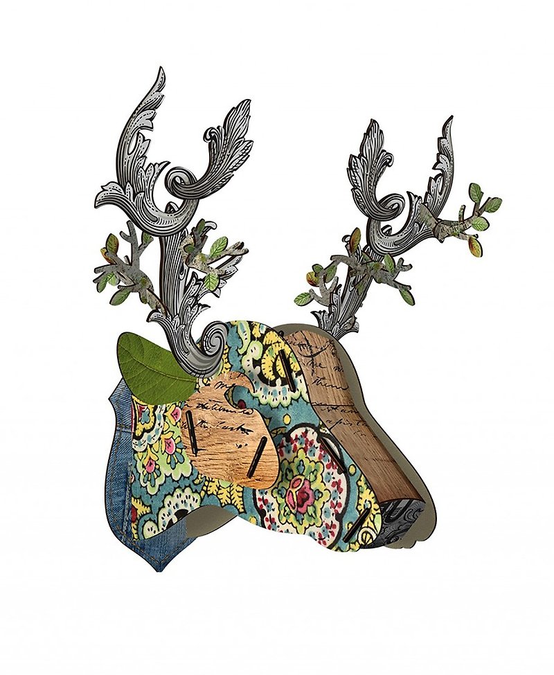 Italian MIHO wooden deer head high-quality home three-dimensional assembly pendant/wall decoration-large size (Big-34) - ของวางตกแต่ง - ไม้ หลากหลายสี