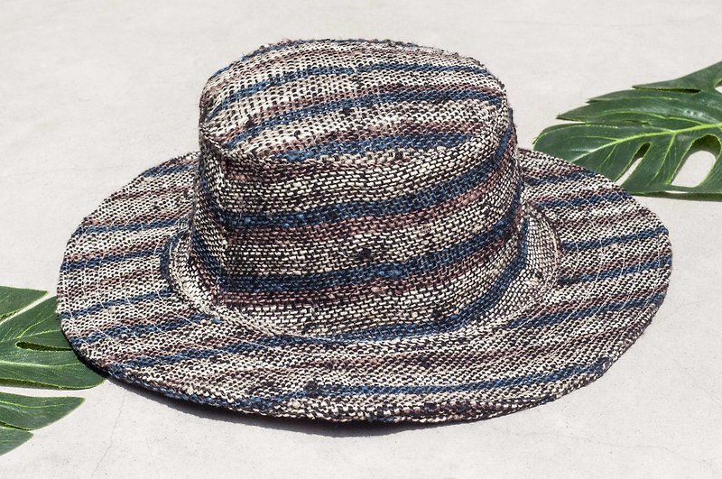 摩洛哥風拼接手織棉麻帽/漁夫帽/遮陽帽/拼布帽/手工帽/紳士帽-沙 - 帽子 - 棉．麻 多色