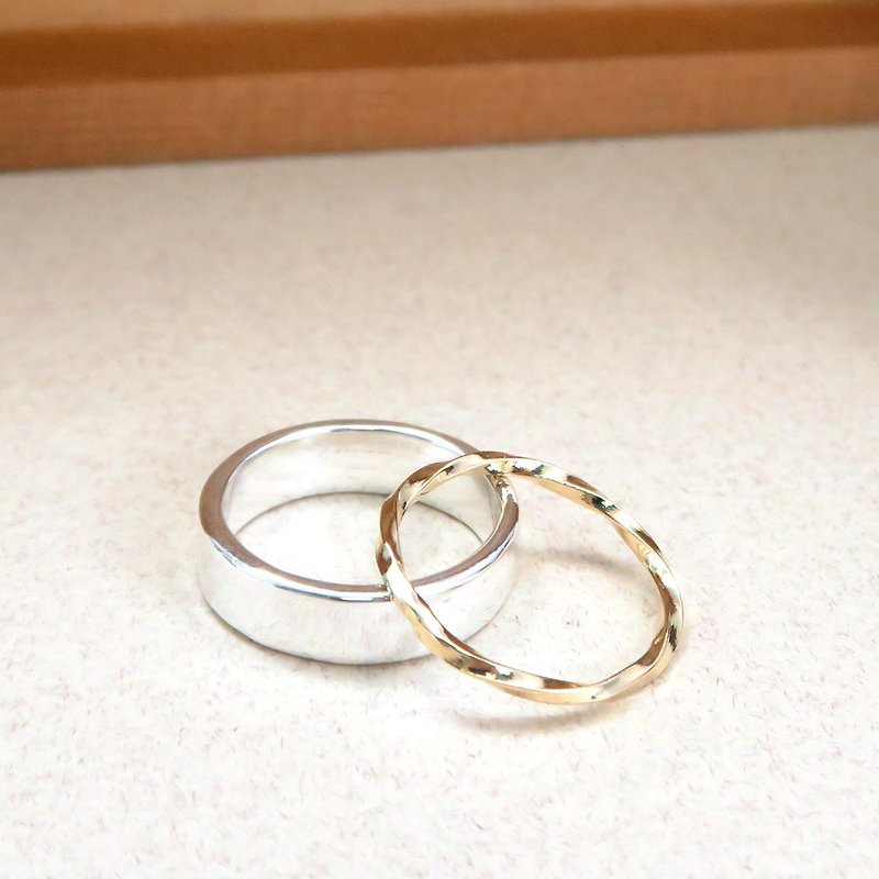5mm質感戒-銀+細線戒-雙件組 純銀戒指(18K金) - 戒指 - 銀 銀色