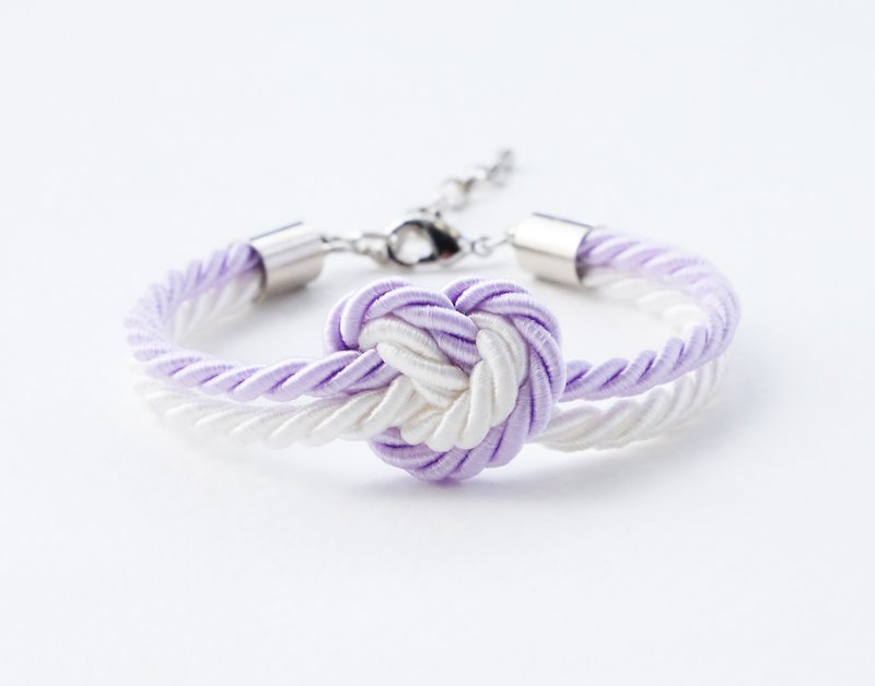 Lilac & white heart knot bracelet - 手鍊/手鐲 - 其他材質 紫色