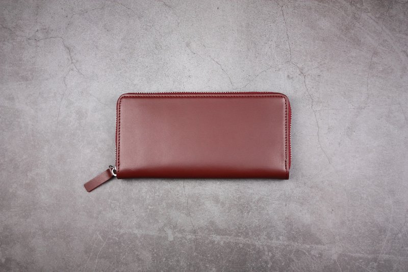 York Manor Wax cowhide long clip rose plum - กระเป๋าสตางค์ - หนังแท้ สีแดง