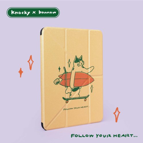 Knocky 原創 插畫家聯名【Follow Your Heart 滑板貓貓】iPad殼