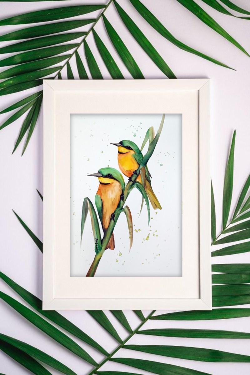 Watercolor original art  bee-eater bird room decor painting by Anne Gorywine - Wall Décor - Paper Transparent