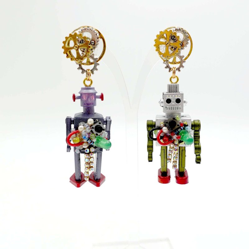 TIMBEE LO 手工製 爆炸機械人耳環 齒輪耳釘 懷舊機器人STEAMPUNk - 耳環/耳夾/耳骨夾 - 塑膠 多色