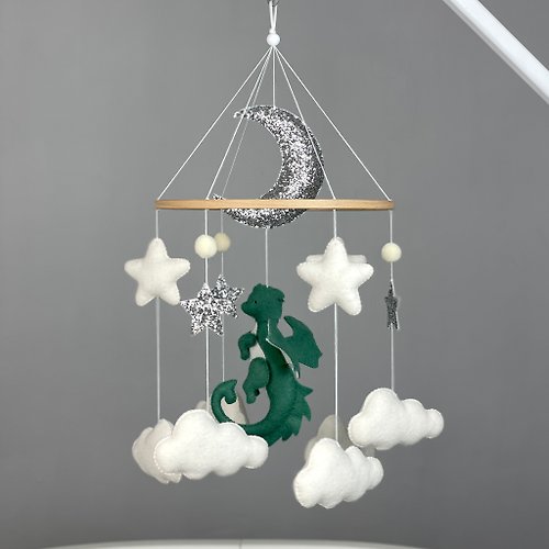 ArtMatias Dragon baby mobile for crib Fantasy nursery decor Neutral baby shower gift