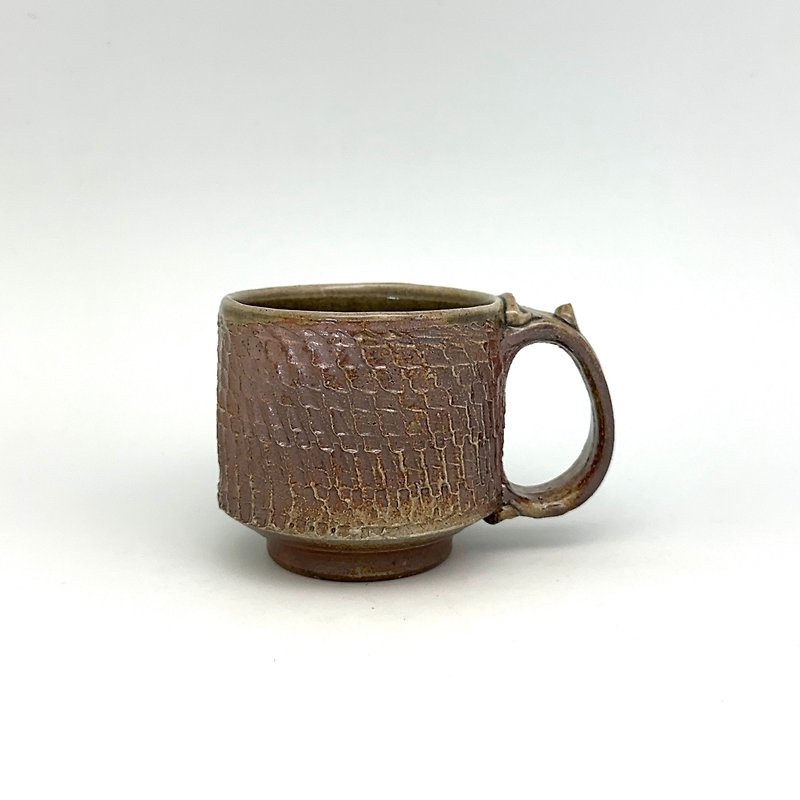 Wood Fired Printed Mug - Mugs - Pottery Brown
