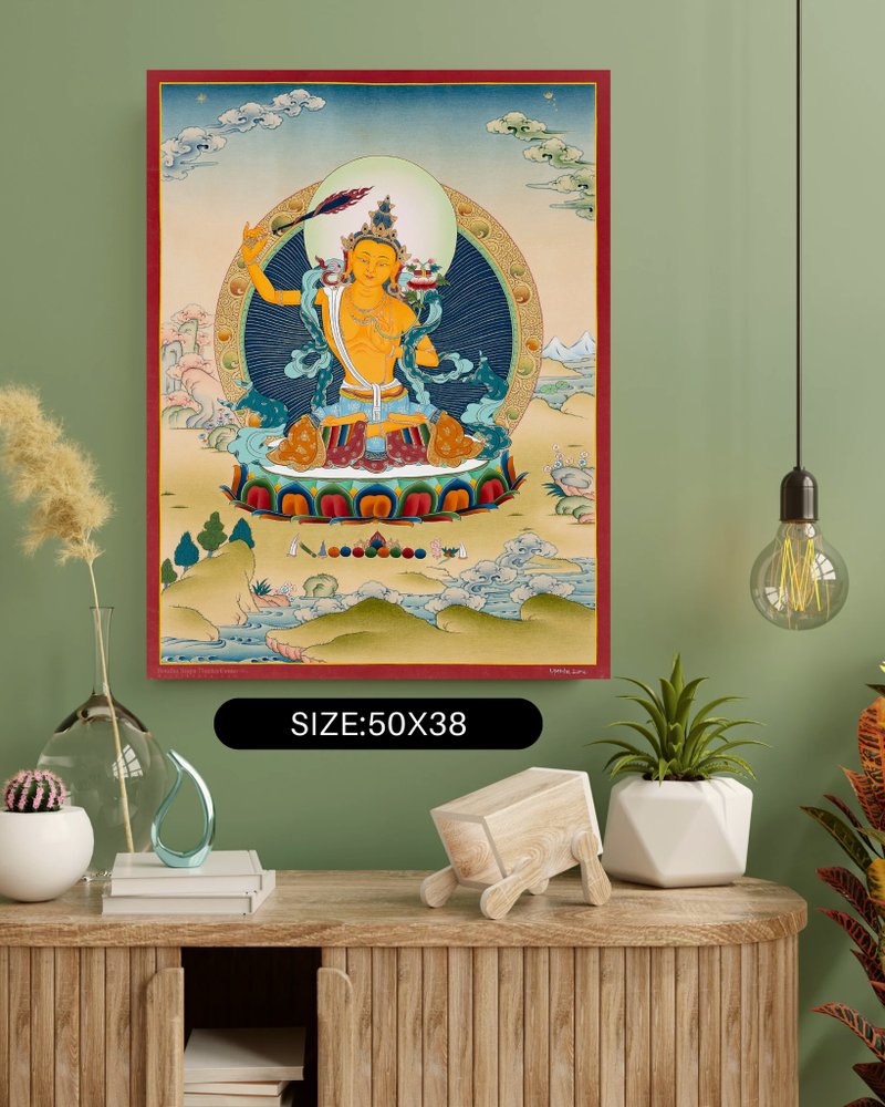 美麗的文殊菩薩唐卡 – 手工製作的藏傳佛教藝術 - 壁貼/牆壁裝飾 - 其他材質 