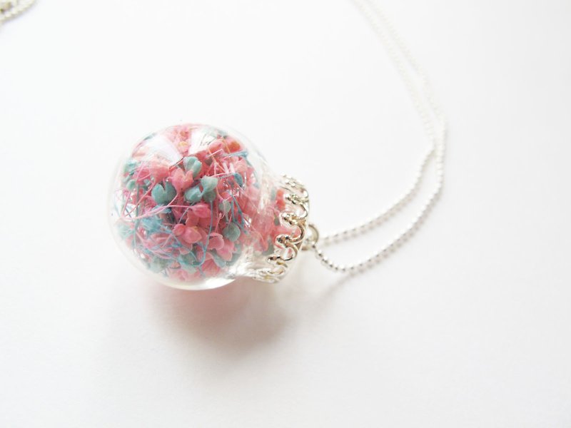 ＊Rosy Garden＊ Light blue and pink color baby's breath glass ball necklace - Chokers - Glass Multicolor