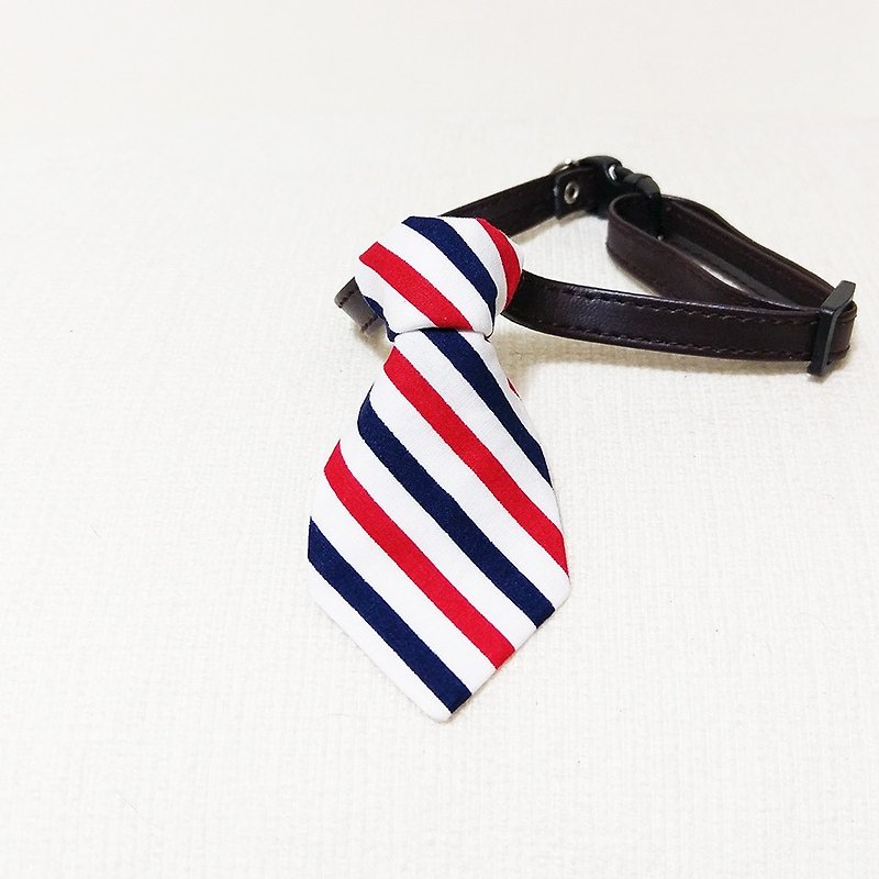 Ella Wang Design Tie 寵物 領結 領帶 貓 狗 紅藍白 條紋 - 貓狗頸圈/牽繩 - 棉．麻 紅色