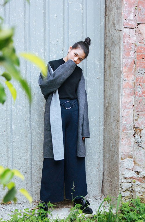 Gray/charcoal gray can be worn on both sides, Kashmir open coat can be customized color