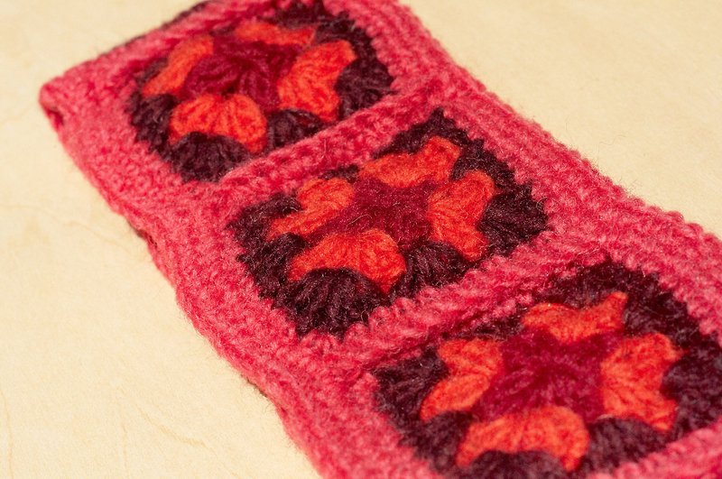 Christmas gift limited to one piece / handmade wool woven colorful headband / pure wool woven headband / boho headband / flower crocheted headband-red forest flowers - เครื่องประดับผม - ขนแกะ สีแดง