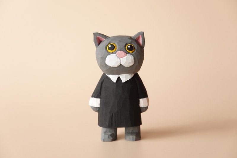 Wednesday the Gray Cat - Stuffed Dolls & Figurines - Wood Gray