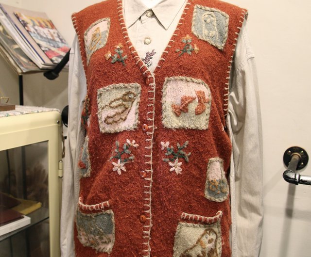 Back to Green-Retro autumn and winter vest persimmon color stitching fairy  tale/vintage vest